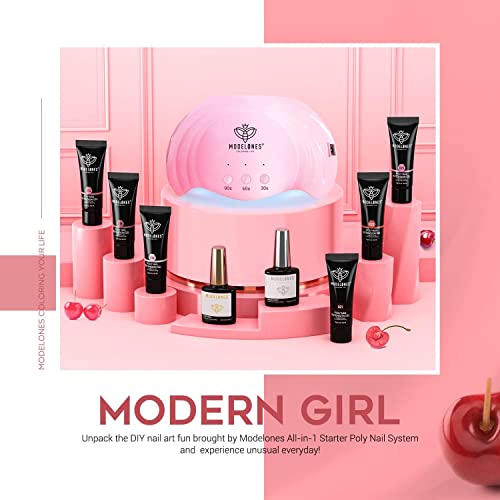 Modelones Poly Extension Gel Nail Kit 6 Colors with 48W Nail Lamp Slip Solution Rhinestone