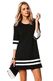 Halife Women's Elegant 3/4 Sleeve Crewneck Contrast Color Straight Shift Dress