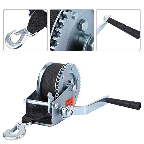 Qiilu 1200lbs Heavy Duty Hand Crank 6m Nylon Strap Hand Winch Fortrucks, Trailers and Other Mobile Applications - Image 4