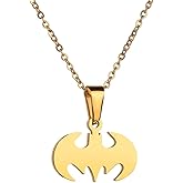 Bat Necklace for Men Women Stainless Steel Gold Silver Lightweight Fashion Anime Goth Cool Hippie Bat Pendant Necklace Jewelry Gift