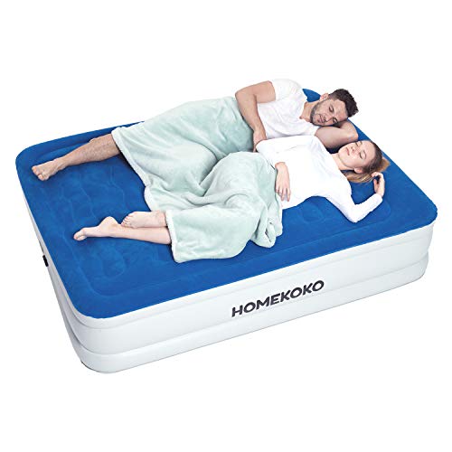 HOMEKOKO Queen Air Mattress with Built-in Electric Pump and Pillow, Inflatable Bed Portable Mattress Double High Queen Airbed,Blue
