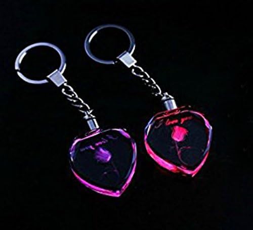 Umei Pack of 50 Units 3d Laser Engraved LED Heart Crystal Keychain with Rose for Christmas Gifts
