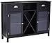 King's Brand Wood Wine Rack Console Sideboard Table with Drawers and Storage, Black Finish