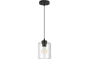 BoostArea Modern Pendant Light Fixtures, Industrial Hanging Ceiling Lamp with Clear Glass Shade, Farmhouse Black Pendant Lighting for Kitchen Island Decor Living Room Hallway Bedroom Dining Hall Bar