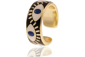 Hilufiet Evil Eye Ring Gold Colorful Enamel Chunky Rings Adjustable Statement Aesthetic Rings Protection Jewelry for Women
