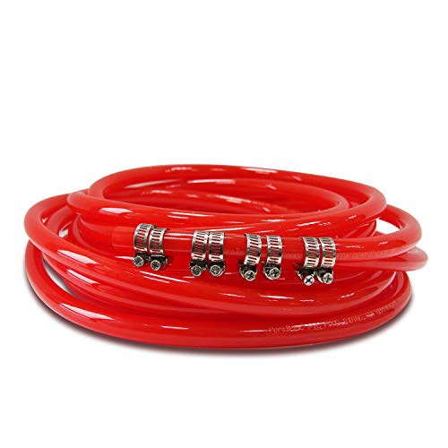 Red Gas Line Air Hose - 25ft Length CO2 Tubing Hose ID 5/16 inch OD 9/16 inch,Include 8 PCS Free Hose Clamps, Used for Draft Beer Home Brewing