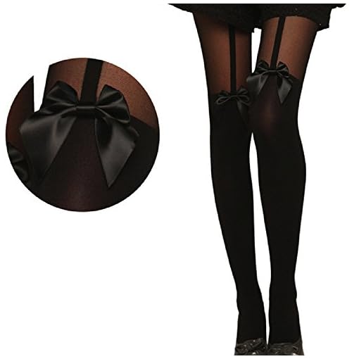 Sharondar-Vintage-Collant-Bow-Calze-Tatuaggio-Mock-Bow-bretella-calze-velate