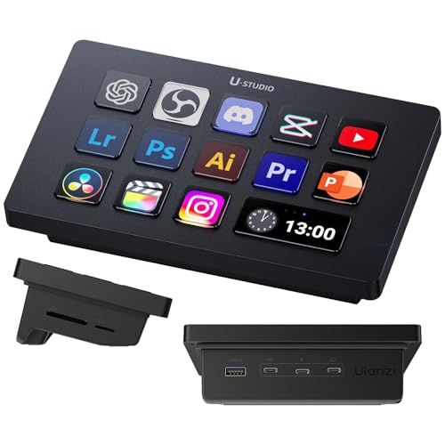 ULANZI Upgrade D200H 7-in-1 Deck U-Studio Stream Controller Keyboard, 14 LCD Keys, 13 Customizable Macro Keys Dock to Control Apps and Software, Trigger Actions in OBS, Twitch, YouTube, for Mac/PC
