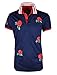 SCREENSHOTBRAND-S11815 Mens Hipster Hip-Hop Premium Tees - Stylish Fashion Rose Flower Embroidery Polo T-Shirt - Navy-XLarge
