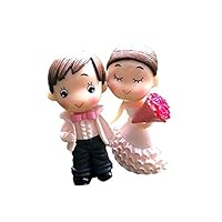 Huasen 1Pair Mini Groom and Bride Figures Miniature Fairy Garden Ornaments-Pink