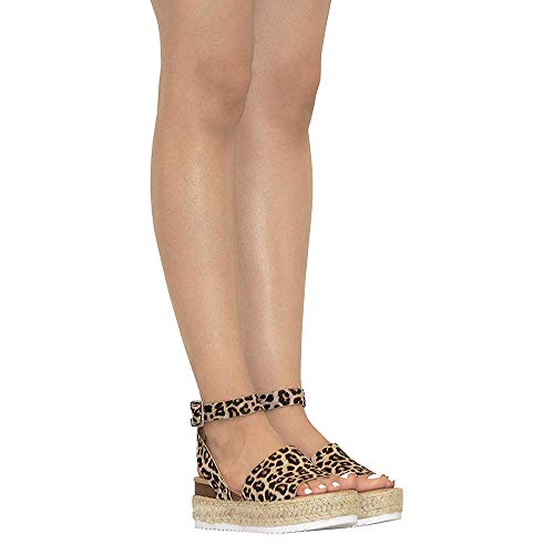 Z. Emma Women's Open Toe Ankle Strap Studded Buckle Espadrilles Platform Wedge Summer Sandals SA01 Leopard 8.5