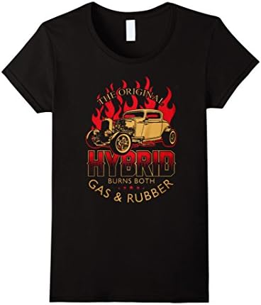Women's The Original Hybrid Burns Both Gas &amp; Rubber Hot Rod T Shirt Medium Black