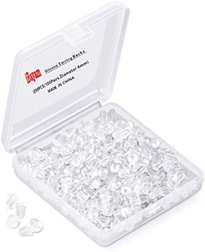 Silicone Earring Backs Earring Backings Soft Clear Ear Safety Back Pads Backstops Bullet Clutch Stopper Replacement for Fish Hook Earring Studs Hoops, Diameter 4mm (200PCS/100Pairs) 7 413YRKdLbDL. AC