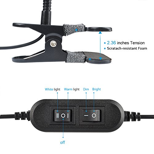 LEPOWER Led Clip on Light / Reading light with Gooseneck 5W Piano Light Color Temperature Changeable Clip Light (Metal)
