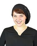 Belle Donne -Women's Mesh Crocheted Flower Accented Stretch Slouchy Beret Hat