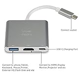 Travel Inspira Type C Hub Space Grey USB C HDMI and USB 3.0 Port and USB-C Charging Port for MacBook Pro 2016, Matebook, Samsung Galaxy Note 8