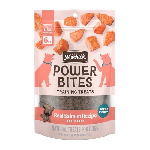 Merrick Power Bites Salmon Recipe Healthy Dog Treats, Real Salmon Grain-Free Do…