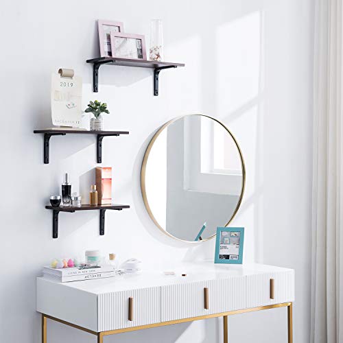 EKNITEY Floating Shelves Wall Mounted, Rustic Wood Wall Shelves Book Shelf Multipurpose Wall Storage Shelves Set of 3 Decor Display Shelves for Living Room/Bedroom/Bathroom/Kitchen (Brown)