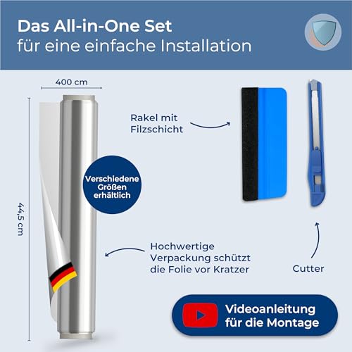 WindowShield® UV Protection Sun Protection Window Film, Inside or Outside Mirror Film, Self-Adhesive Silver Reflective Window Film, Residue-Free Sun Protection Film, 44.5 x 200 cm