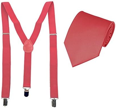 Coral suspender and necktie set tuxedo wedding accessories