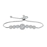 WeimanJewelry Women Round Cut Cubic Zirconia CZ Bridal Adjustable Chain Bracelet for Wedding Prom Party (Silver)