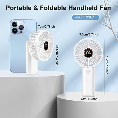 Mini Portable Handheld Fan, 3600mAh Rechargeable Small Fan, USB Fans Portable Battery Operated 6 Speeds, Pocket Ventoinha Table Silent Battery, Portable Hand Fan Foldable White