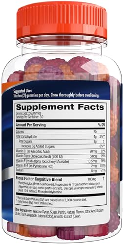 FOCUS FACTOR NOOTROPIC GUMMIES, MEMORY SUPPLEMENT FOR BRAIN, PHOSPHATIDYLSERINE, BACOPA, HUPERZINE A, 60 COUNT