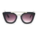 Womens Squared Double Metal Bridge Thick Plastic Cat Eye Sunglasses