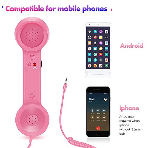 Cell Phone Handset,Retro Telephone Handset Anti Radiation Receivers 3.5MM for iPhone iPad,Mobile Phones,Computer (Pink)