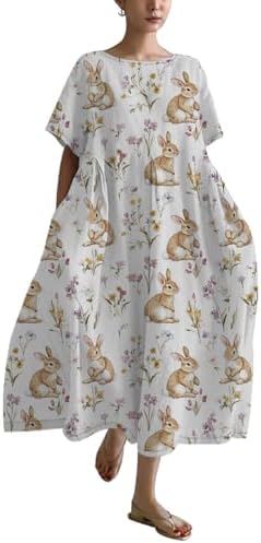 maxi easter dresses women 2025 Womens Easter Dresses 2025 Casual Short Sleeve Crew Neck Midi Dress with  Pockets Funny Rabbit Egg Print Floral Dress Summer Trendy Oversized Flowy  Dress Beach Sundresses S at Amazon Women's Clothing store