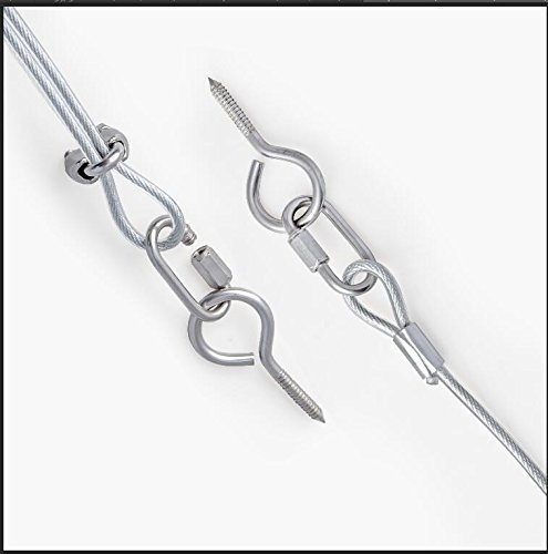 SUNTHIN 60Ft Outdoor String Light Suspension Hanging Kit Outdoor Light Guide Wire Galvanized Steel Cable Zip Ties Turn Buckles Wire Crimp Screw Hooks Include
