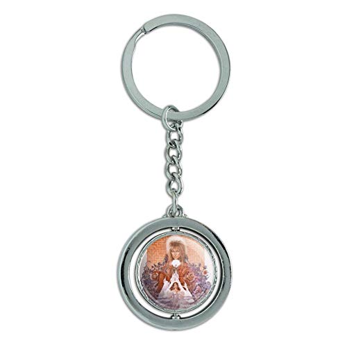 Labyrinth Movie Art Goblin King Jareth David Bowie Spinning Round Chrome Plated Metal Keychain Key Chain Ring
