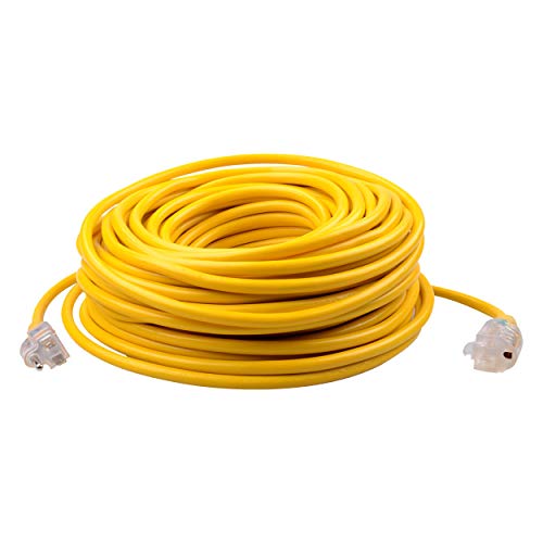 ClearMax 100 Feet Outdoor Extension Cord 3 Prong Grounded Cable Heavy Duty Weatherproof Vinyl Jacket, 16AWG,10 Amps, 1250 Watts, 125 Volts AC Power Cable Cords