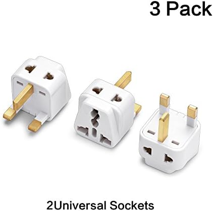 HOOPOU UK/Hong Kong Grounded Universal Adapter Plug(Type G) - 3 Pack, 2 in 1 Worldwide International Travel Plug Adapter Set