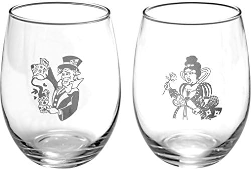 Cardew Design Mad Hatter &amp; Queen of Hearts Stemless Glass (Set of 2), 21 oz, Multicolor
