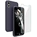 Compatible with iPhone Xs/X Case, iPhone 10 Case, JASBON Liquid Silicone Phone Case with Free Screen Protector Gel Rubber Shockproof Cover Full Protective Case for Apple iPhone Xs/X-Dark Blue