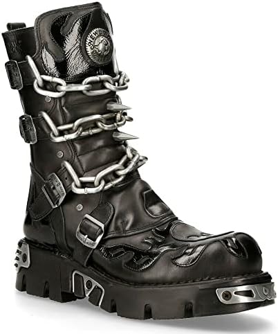 Amazon.com | New Rock 591-S1 Red Flame Boots Metal Black Leather