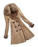 Allbebe Women's Winter Thicken Long Faux Fur Shearling Coat with Fox Fur Trim