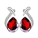 Sannysis Women Crystal Pendant Silver Plated Chain Necklace Stud Earring Jewelry Set (Red)