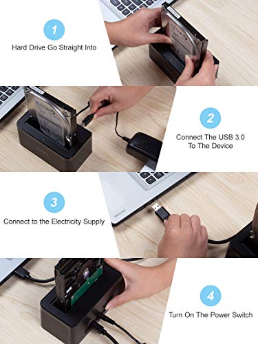 Alxum USB 3.0 to SATA Hard Drive Docking Station for 2.5/3.5 Inch SATA I/II/III HDD SSD, Support UASP, Super Speed up to 6Gbps - Black - Thumbnail 5