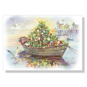 Cape Shore Nautical Christmas Cards - Buoy & Glitter Holiday Greeting Cards, Box Of 16 With Red Envelopes
