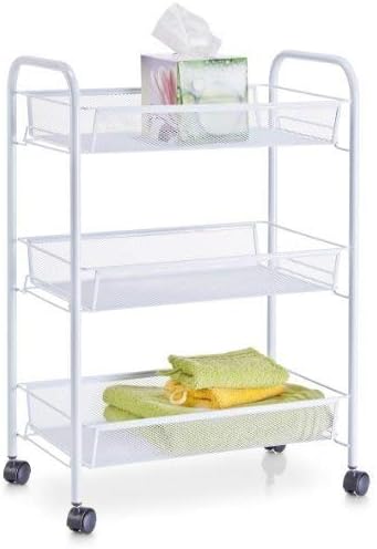 Zeller 17721 Mesh Multi-Tier Trolley, White, 43.5 x 26 x 62.5 cm, 48x28x28 cm - Image 3