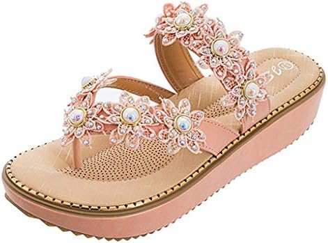 AHAYAKU Women Ladies Bohemia String Bead Flat Flip-Flop Beach Casual Shoes Summer