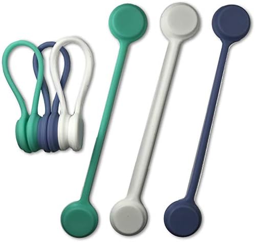Savinnd Magnetic Cable Ties Electronic Cord Organizers – 6 Pack Unique Gift Gadget, Fun Bookmark, Refrigerator/Magnetic Board Magnet”Push Pin”, Great for Cable Management (Modern Green Collection)
