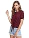 ROMWE Women's Short Sleeve Tie Front Knot Casual Loose Fit Tee T-Shirt Burgundy S