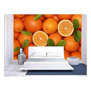 Collection of Fresh Oranges with Leaves Forming a Background - Removable Wall Mural | Self-Adhesive Large Wallpaper - 66x96 inches