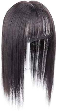 MaitianGuyou Synthetic Crown Clip in/on Hairpiece with Hair Bangs Hair Topper Wiglet for Thin Hair(14"/35cm,Brown Black)
