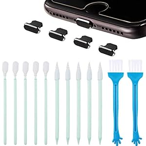 Tappi Anti Polvere in Metallo Compatibile con iPhone 5/6/ 7/8/ X/XS, Incluso Porta Cellulare Kit Spazzole, Altoparlante Cellulare Spazzole Pulizia e Ricevitore Cellulare Pulizia Set (16 Pezzi)