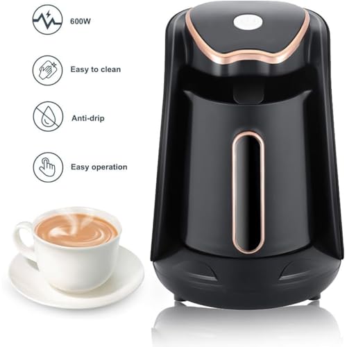 Saraele Electric Turkish Coffee Maker Machine with 250ml/1 Cup Coffee Pot Single Serve Espresso Maker 600W Heating Coffee Pot 5 Minute Quick Making with Induction -drip Function