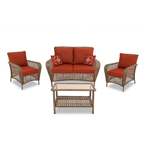 Quality Outdoor Living Tarrytown All-Weather Resin Wicker Deep Seating Patio Set, 4-Piece, Honey ...